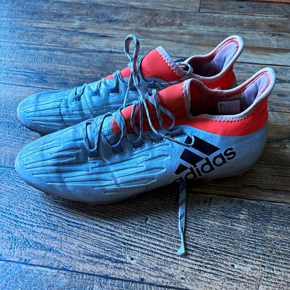 adidas Men's Gray/Orange Lace-Up Mid Top Soccer Cleats size 10.5